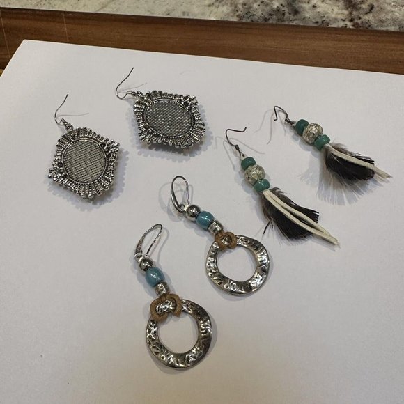 Jewelry Lot Of 3 Dangle Drop Pierced Earrings Blue Tones - Picture 11 of 12